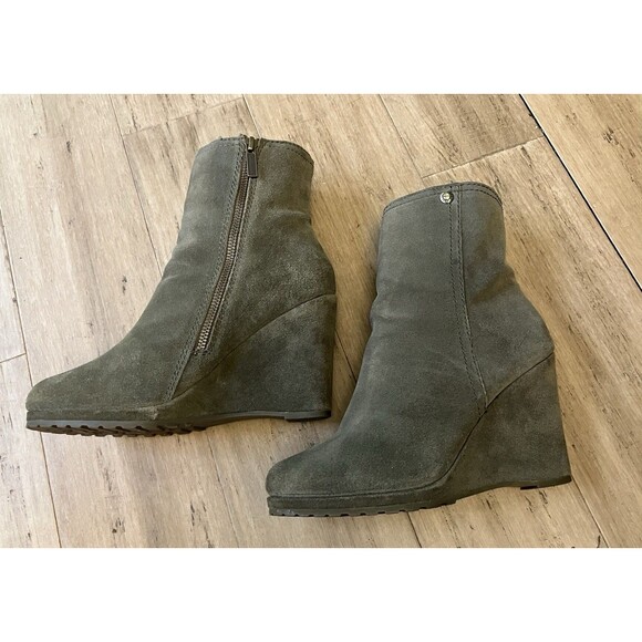 Calvin Klein Jeans Suede Tan Side Zip Wedge Heel Ankle Boots . Size 8 - Picture 5 of 7